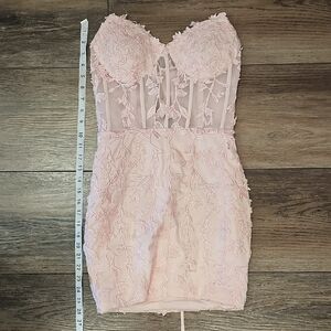Elegant, Pink, Lace, Dress, Strapless, Mini, Dance, Summer, Prom, Vegas, Flower